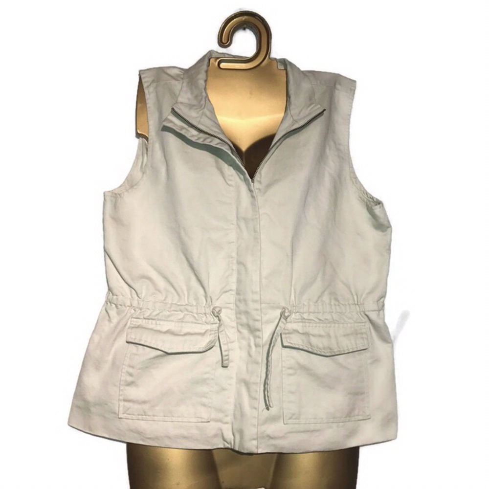 Khaki Tan ZIP Up Outerwear Cinched Waist Vest